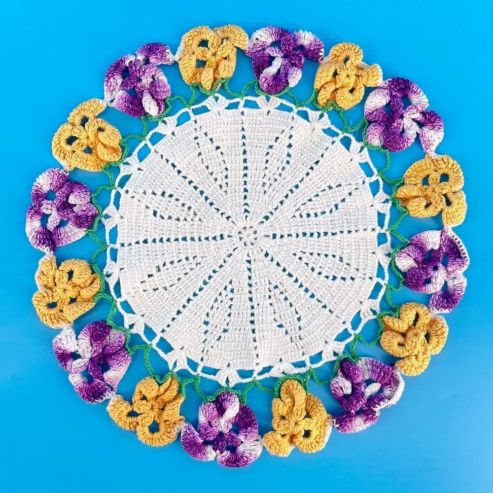 70s Crochet Doily Pansy Cottage 1970s Vintage